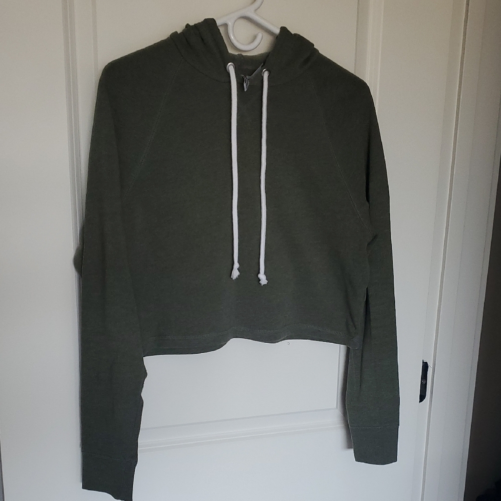 Olive Green Cropped Hoodie